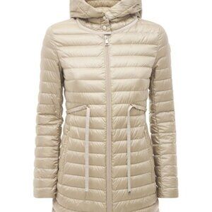 Moncler Barbel Lightweight Down Coat Beige Sz (0) XS Down Puffer Parka Warm Chic